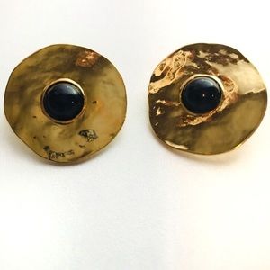 80’s Vintage Black & Gold Hammered Metal Earrings
